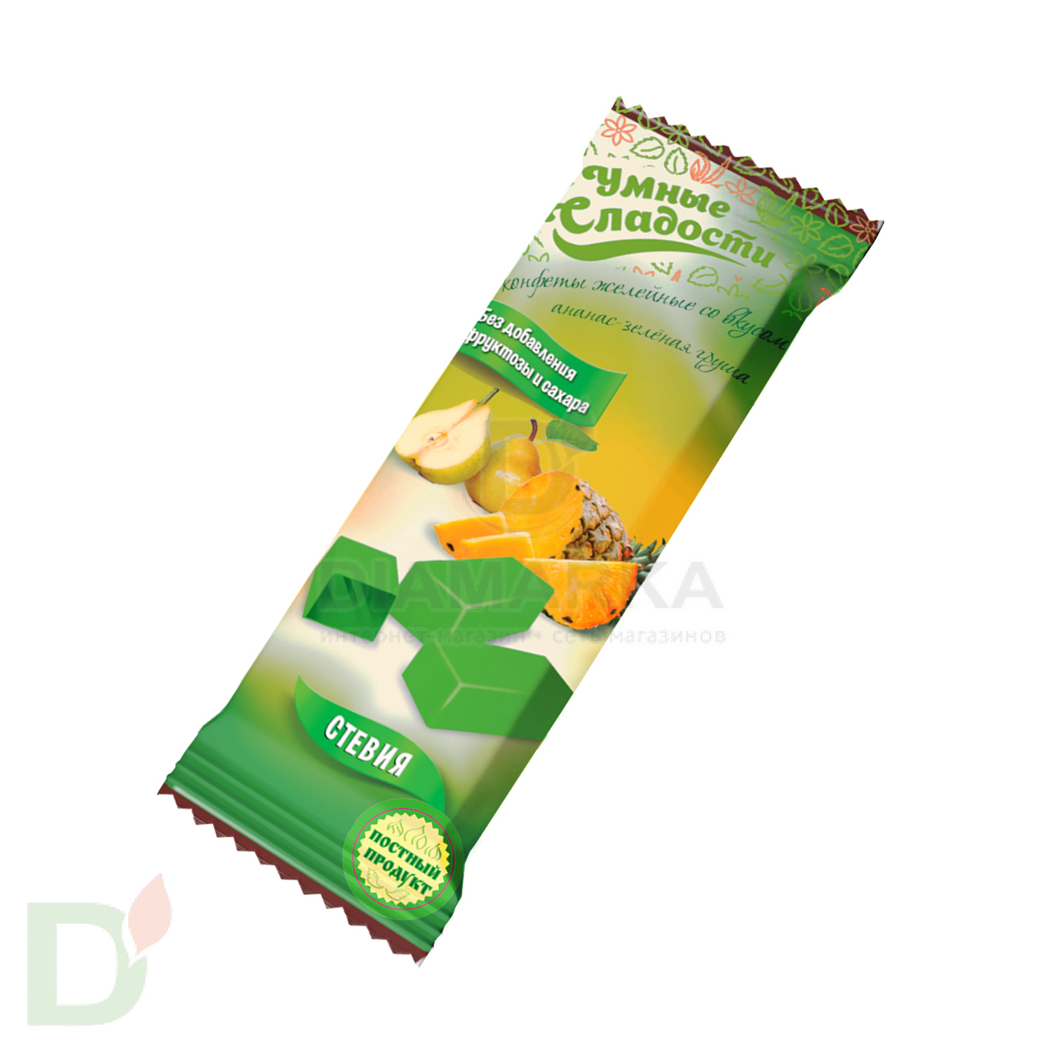Конфеты без сахара Умные сладости желейные Ананас-зелёная груша 90гр.