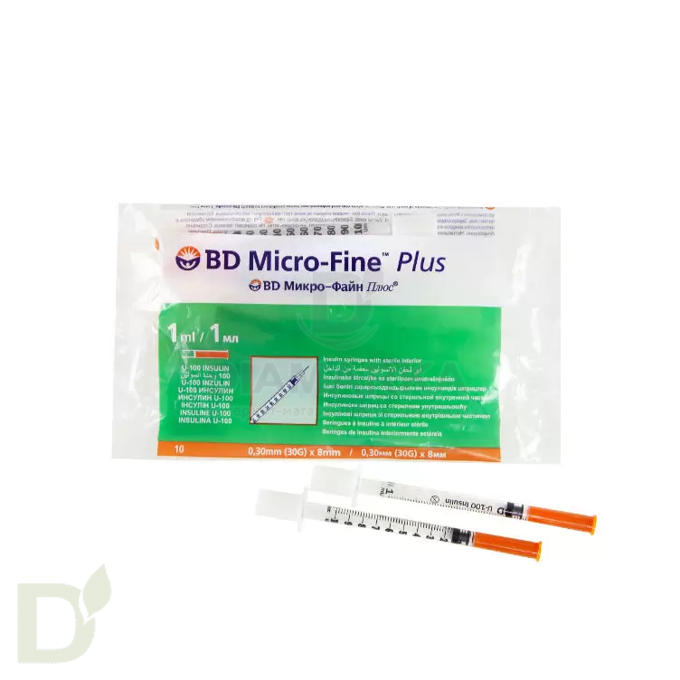 Шприц инсулиновый 100 МЕ/1МЛ с иглой 30 G(0,30мм*8мм) Micro-Fine Plus