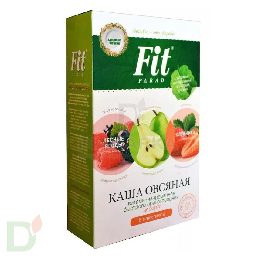 Каша овсяная ФитПарад Ягоды, груша, клубника, 6 пакетиков по 35г