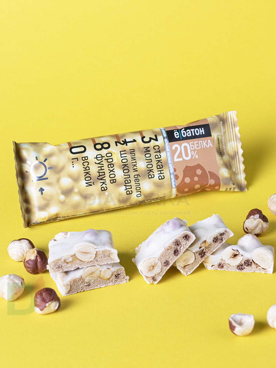 Батончик протеиновый Ё/батон "Лесной орех-Печенье" в белой глазури 40гр в Тюмени