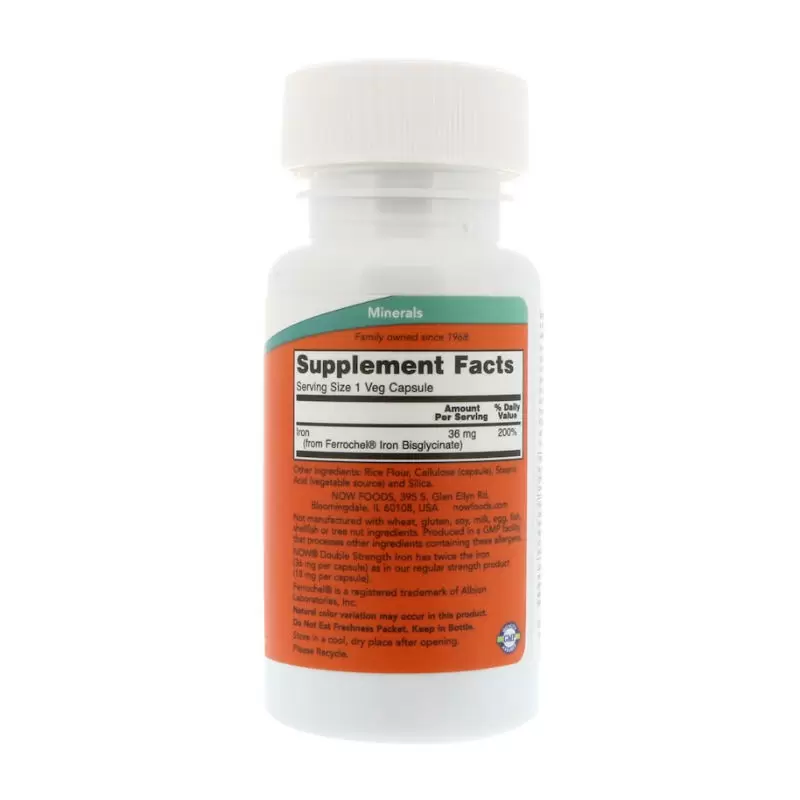 Витамины NOW Железо двойной силы для поддержания иммунитета и ЦНС, 36 мг, 90 шт