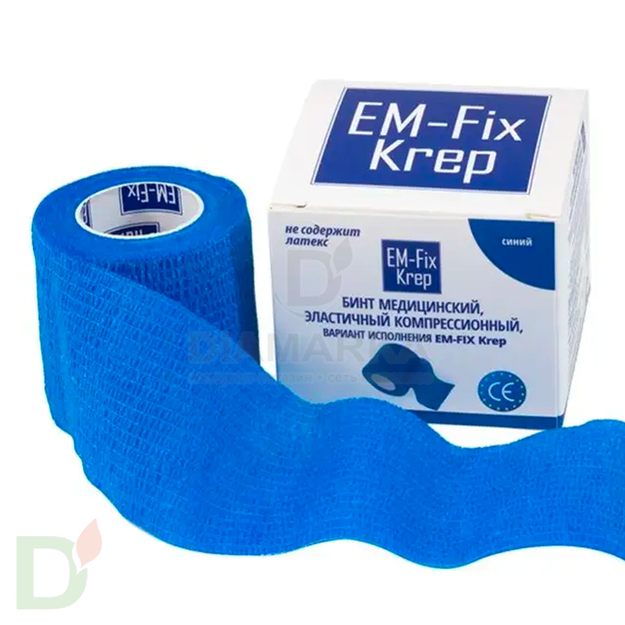 Бинт эластичный когезивный EM-fix krep Синий, 5 см х 4,5 м в Тюмени