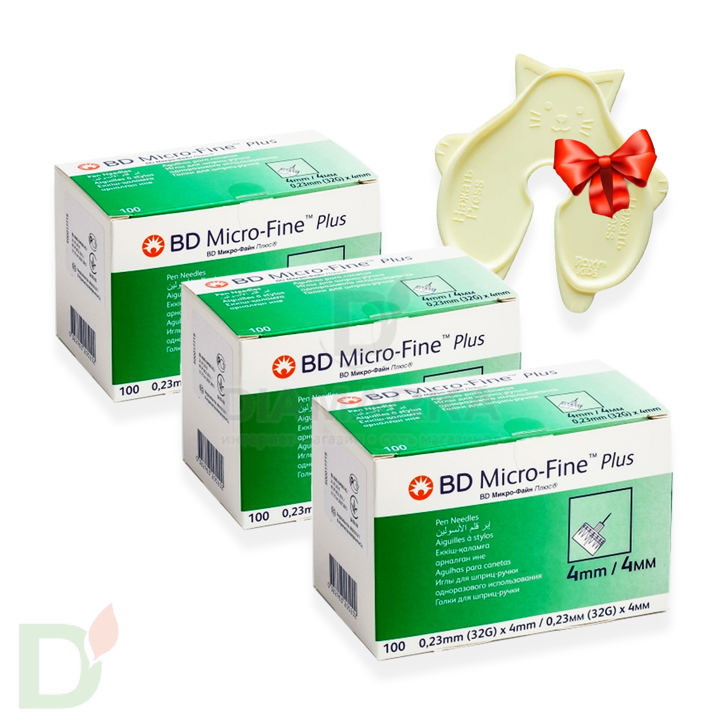 Иглы МикроФайн Плюс 4мм (32G) 3 упаковки по 100 штук + Аппликатор Painstopper