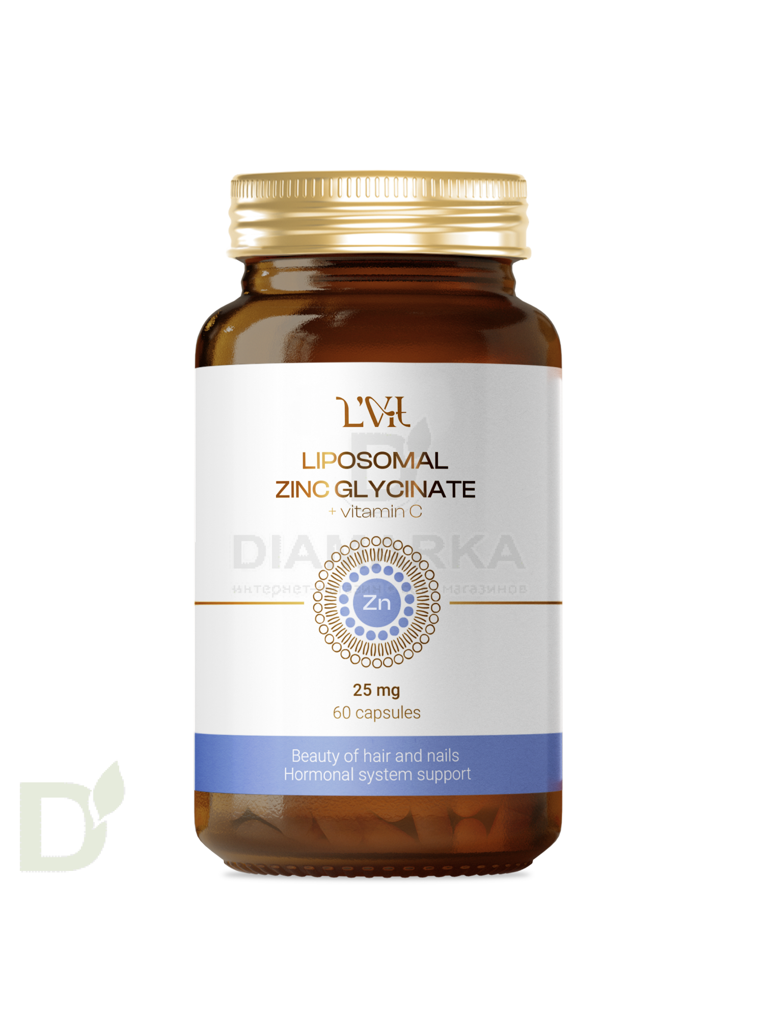 Витамины L'Vit Liposomal Zinc Glycinate + Vitamin C, 25 мг в 1 капсуле, 60 капс в Тюмени