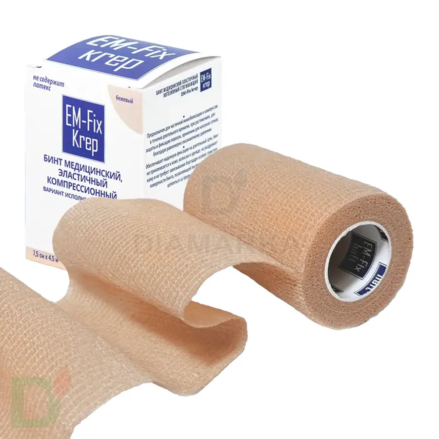 Бинт эластичный когезивный EM-Fix krep бежевый, 7,5 см х 4,5 м в Тюмени