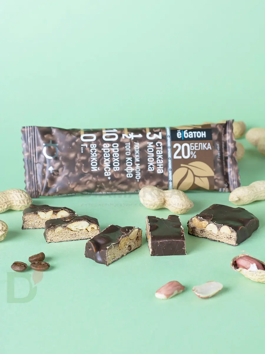 Батончик протеиновый Ё/батон "Арахис-Кофе" в шоколадной глазури 40гр в Тюмени