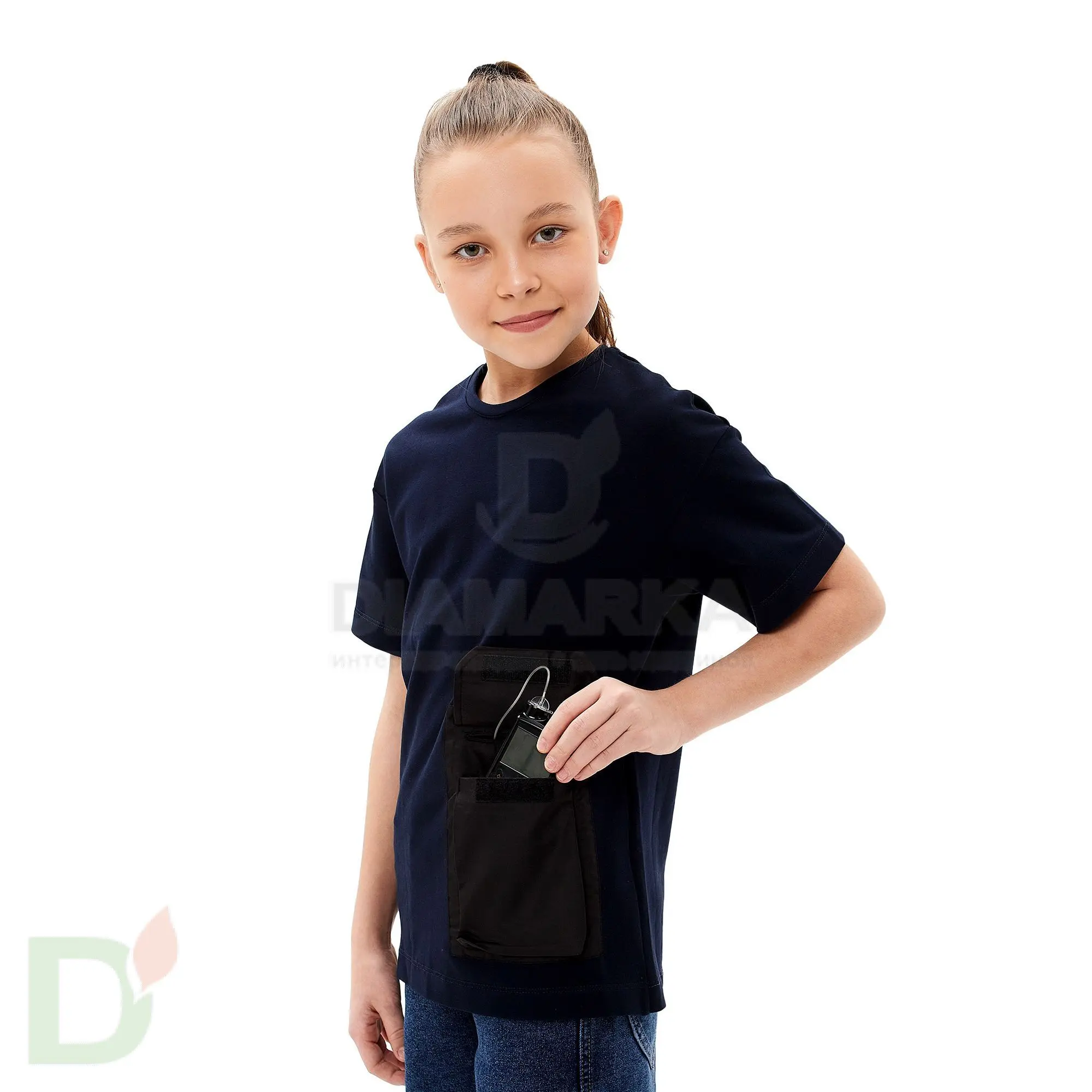 Футболка с накладным карманом для инсулиновой помпы Синяя, Premium