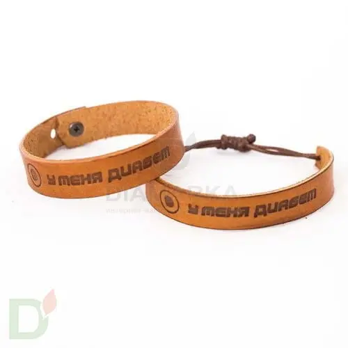 Браслет кожаный "У меня диабет" на завязках (детский-подростковый) в Тюмени