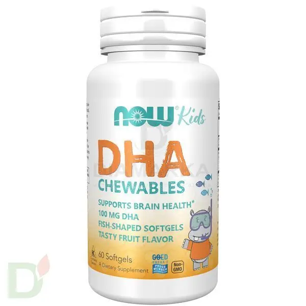 Витамины NOW Омега-3 детская для улучшения памяти и внимания, жевательные пастилки, 1000DHA, 60 шт в Тюмени