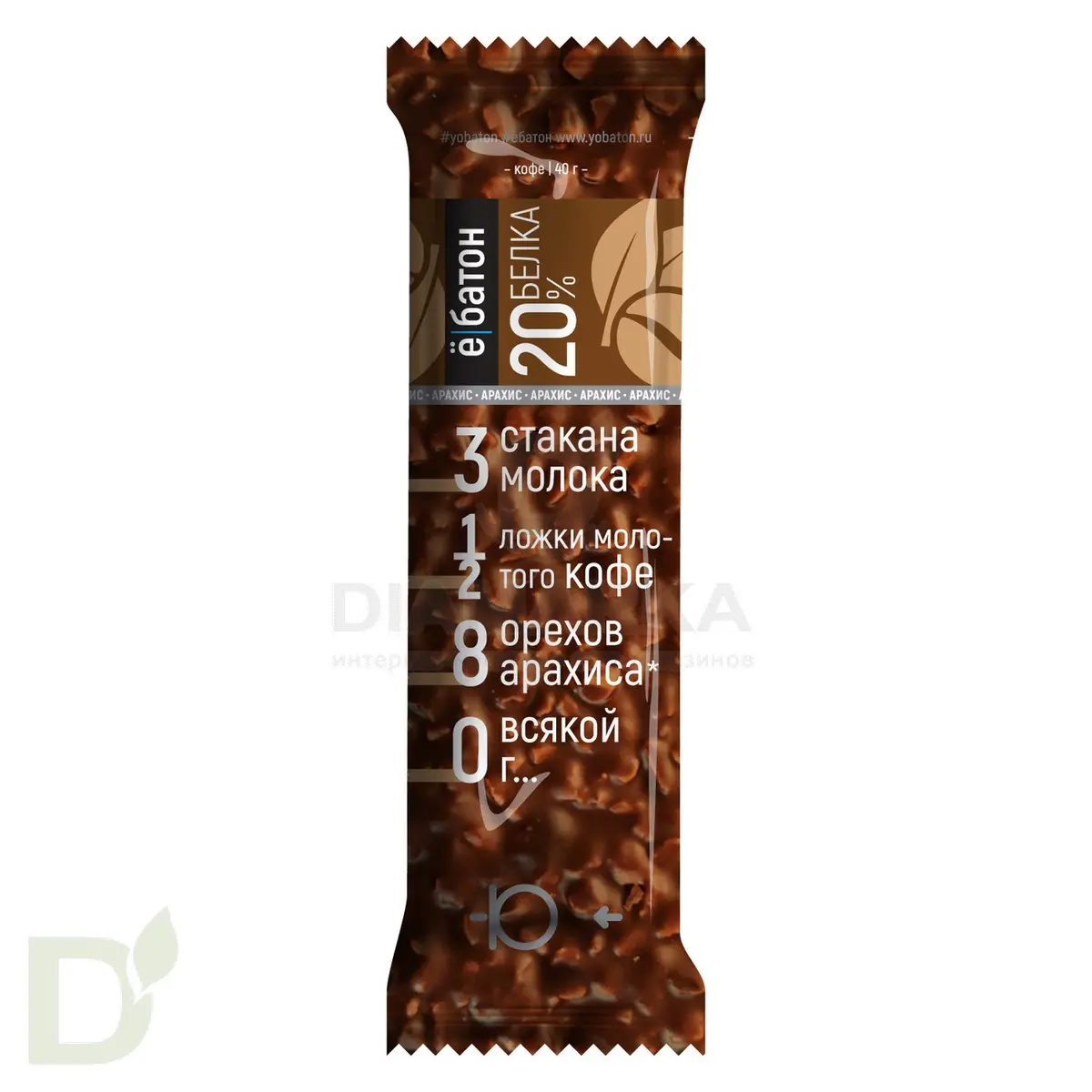 Батончик протеиновый Ё/батон "Арахис-Кофе" в шоколадной глазури 40гр в Тюмени